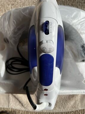 White and Blue Handheld Garment iron with steamer